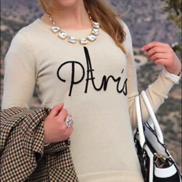 LOFT Paris Embroidered Beige Sweater - Picture 2 of 8